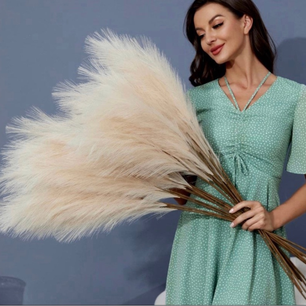 10 Pack | Ivory Off White ADJUSTABLE Artificial Large Faux PAMPAS GRASS 43